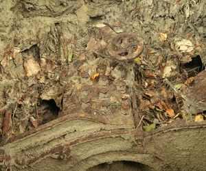 Młocarnia zakopana w ziemi.