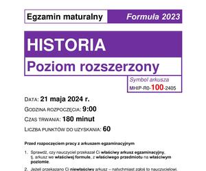 Matura 2024: historia rozszerzona. ARKUSZ CKE FORMUŁA 2023