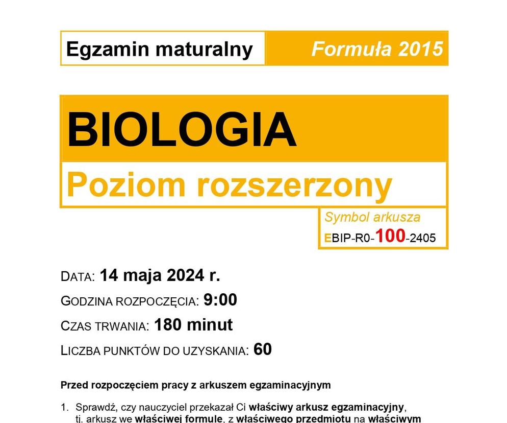 Biologia arkusze MATURA 2024 rozszerzenie FORMUŁA 2015