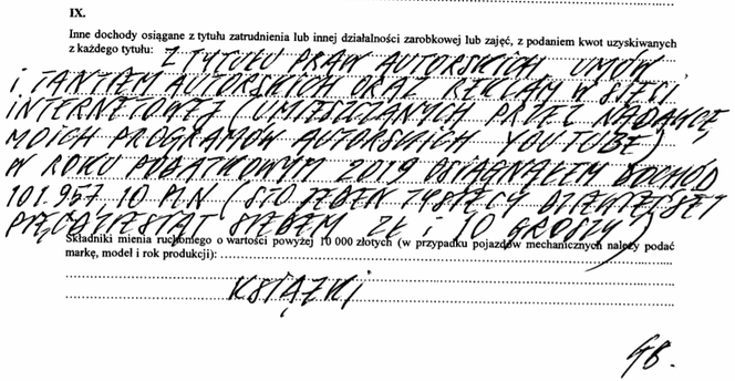 Fragment oświadczenia majątkowego Grzegorza Brauna