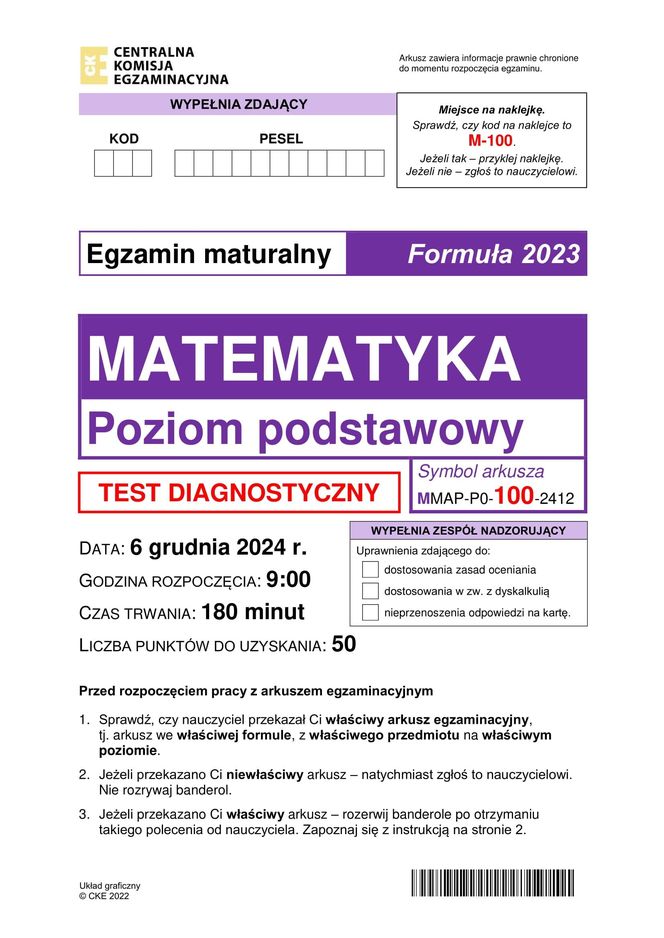 Matura próbna matematyka 2024 - arkusz CKE 6.12.2024