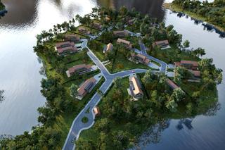 Domy na wyspie na jeziorze Kalwa