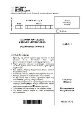 Arkusze niemiecki podstawowy matura 2014