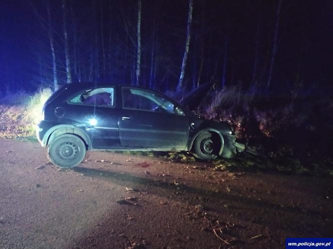 Wypadek na trasie Kruklanki-Nowe Sołdany. Pijany kierowca wjechał w skarpę [FOTO]