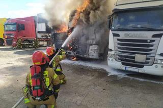 Pożar pod Wołominem. Wielki dym zaczął buchać z tira, kłęby dymu wystrzeliły w górę