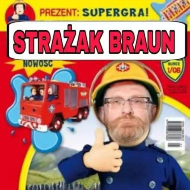 Internauci bezlitośni dla Grzegorza Brauna. Memy po skandalu z gaśnicą.