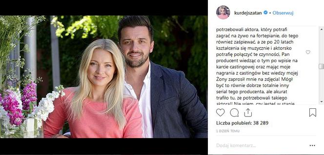 Rafał Szatan na Instagramie o roli Eryka w M jak miłość