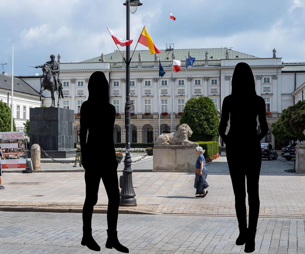 dwie kobiece sylwetki na tle Pałacu Prezydenckiego