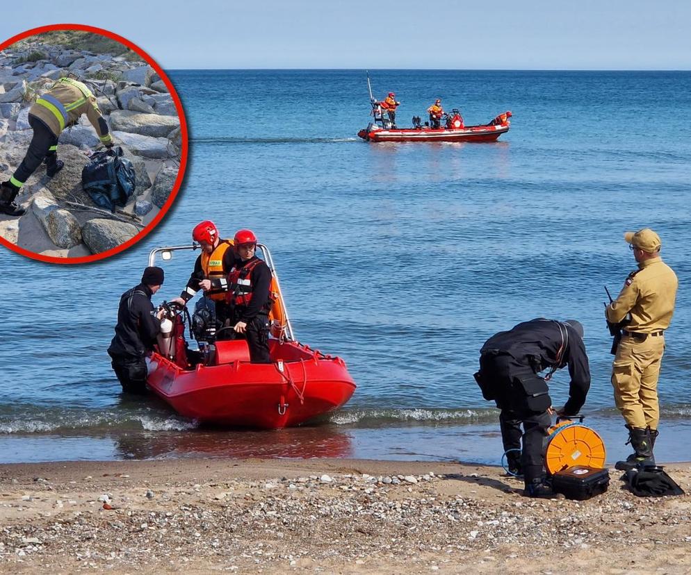 Na plaży zostały ubrania i opakowania po lekach. Trwają poszukiwania