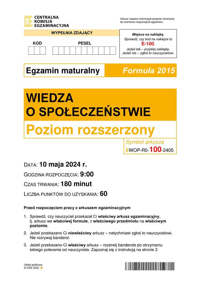 Matura 2024: WOS poziom rozszerzony, ODPOWIEDZI i ARKUSZE CKE do ściągnięcia STARA FORMUŁA 2015