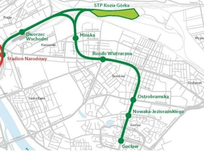 3. linia metra w Warszawie – mapa odcinka praskiego 
