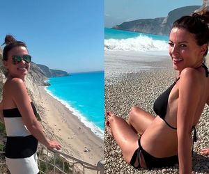 Katarzyna Glinka kusi w bikini na greckich wakacjach. Figura jak nastolatka! Syrena na kocyku