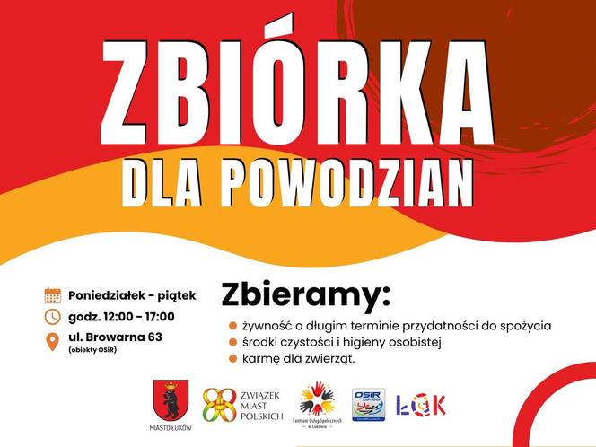 Miasto Łuków organizuje zbiórkę humanitarną dla powodzian