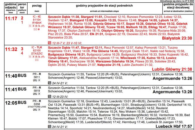 Rozkład jazdy PKP dla stacji Szczecin Główny