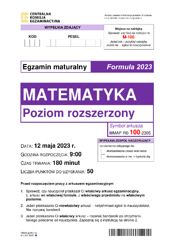 Matura 2023 rozszerzona matematyka - arkusz CKE nowa formuła