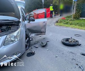 Wypadek z udziałem motocyklisty w powiecie żywieckim