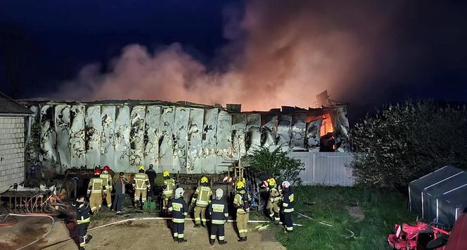 Zobacz zdjęcia strażaków z nocnego pożaru hali magazynowej w Grodzisku z 25.04.2023