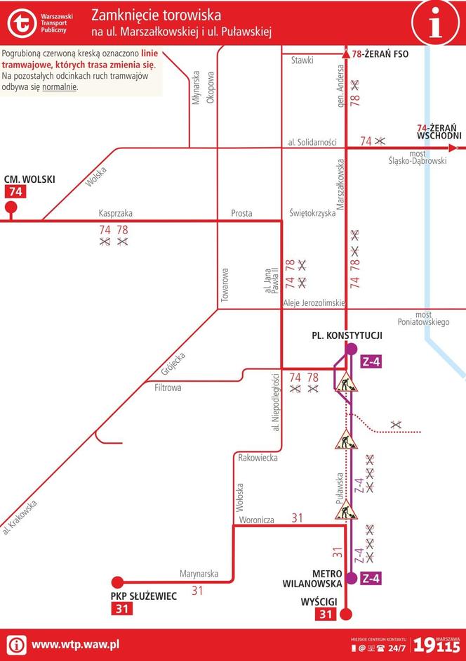 Tramwaje Warszawskie - Zamknięcie torowiska - Puławska