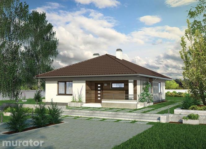 Projekt domu parterowego do 100 m² dla 3-4 osób. Dom ekonomiczny z katalogu Muratora z 4 pokojami, bez garażu