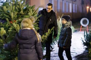 Premier Mateusz Morawiecki kupuje choinkę na święta. 