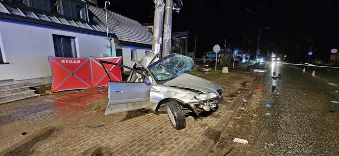 Opel zatrzymał się na słupie, dwóch 20-latków nie żyje