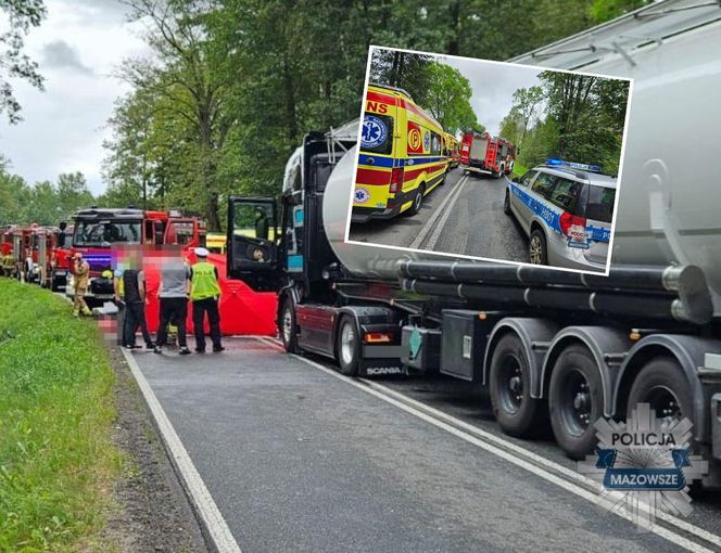 Samochód ciężarowy zderzył się z osobowym autem. Cztery osoby zginęły. Droga zablokowana	