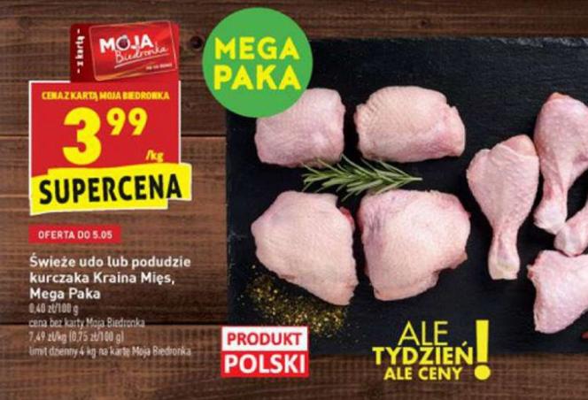 świeże uda i podudzia z kurczaka 3,99 zł