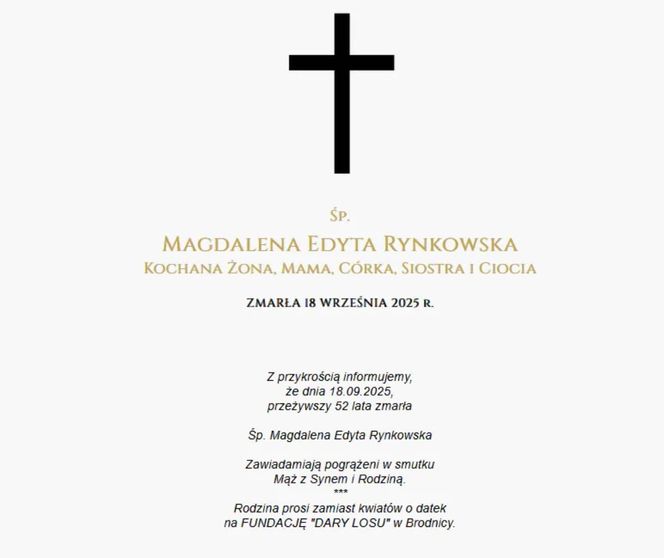Pogrzeb żony Ryszarda Rynkowskiego. Rodzina podała datę i ma prośbę do żałobników
