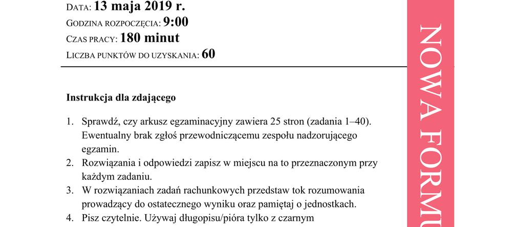 Matura 2019 chemia rozszerzona. ARKUSZE I ODPOWIEDZI