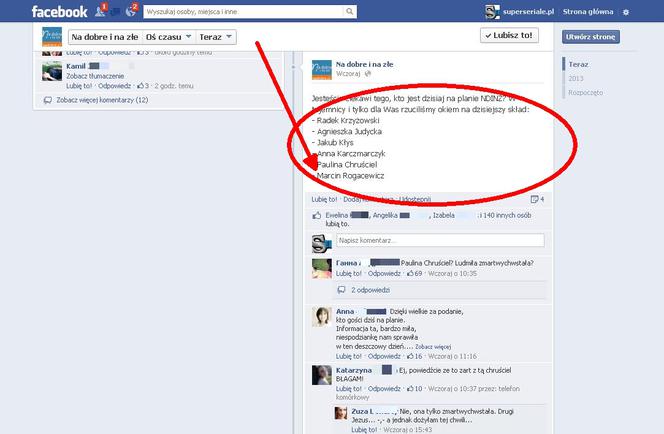 Na dobre i na złe. Ludmiła żyje - wpis z Facebooka