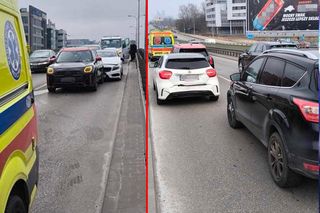 Zderzenie trzech aut w Alejach Jerozolimskich. Młoda kobieta z urazem kręgosłupa