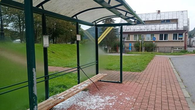 Zniszczone wiaty przystankowe w Muszynie