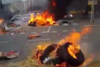 Protesty rolników w Warszawie. Palenie opon i świńskie łby na placu Zawiszy