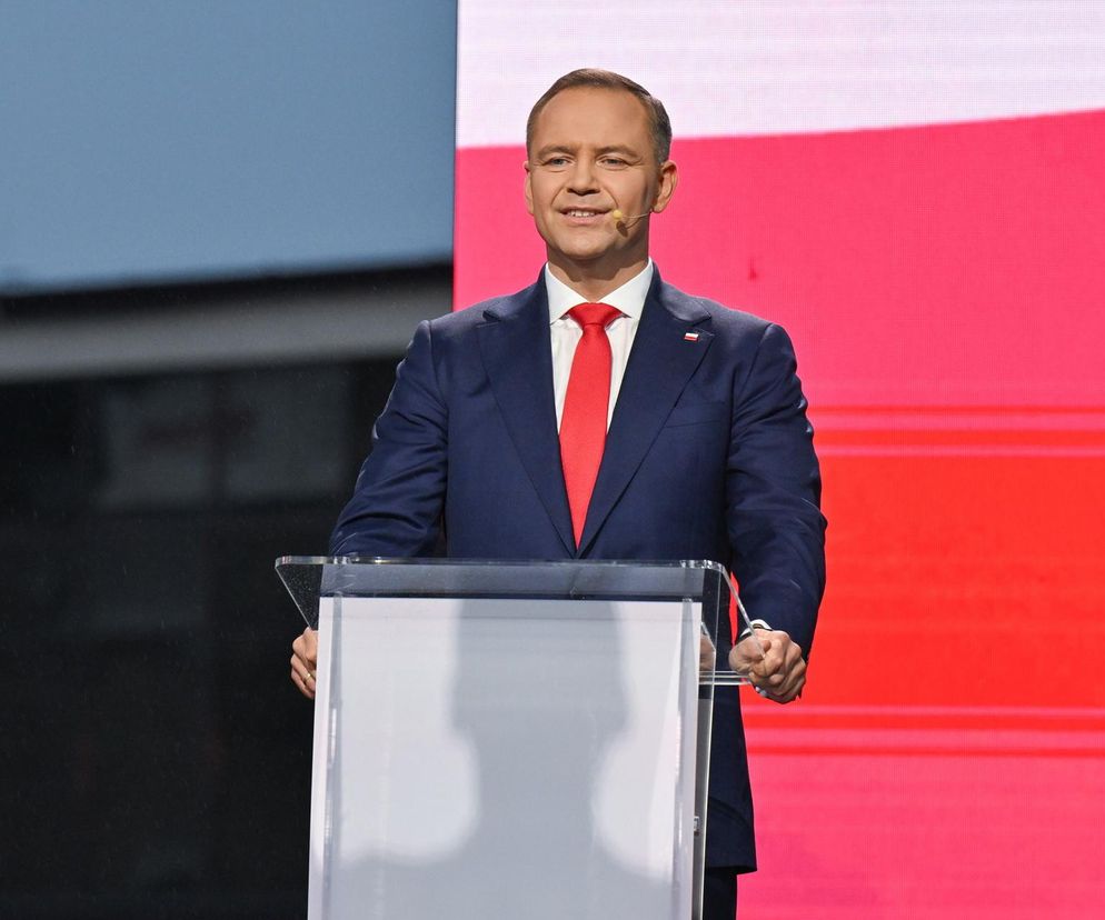 Karol Nawrocki na zorganizowanej przez telewizję Republika debacie przedwyborczej w Końskich