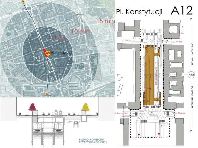 Linia M1 – metro Plac Konstytucji, strefa dojścia