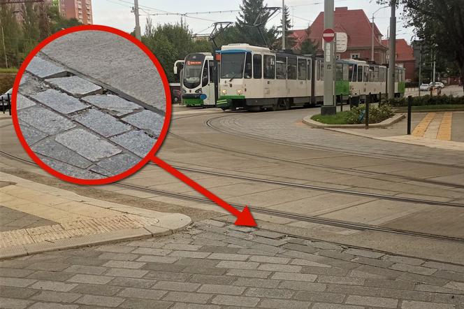 Krusząca się kostka brukowa na nowej pętli Dworzec Niebuszewo