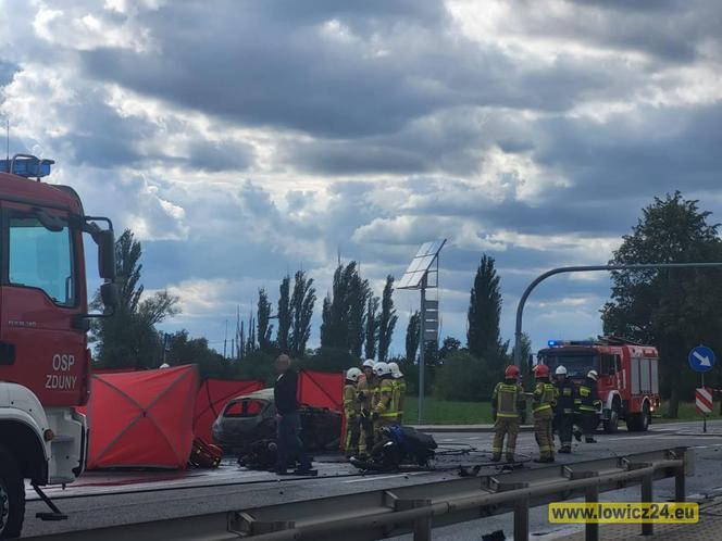 Śmiertelny wypadek pod Lowiczem. Trzy osoby nie żyje. Kobieta i dziecko sploneli w aucie