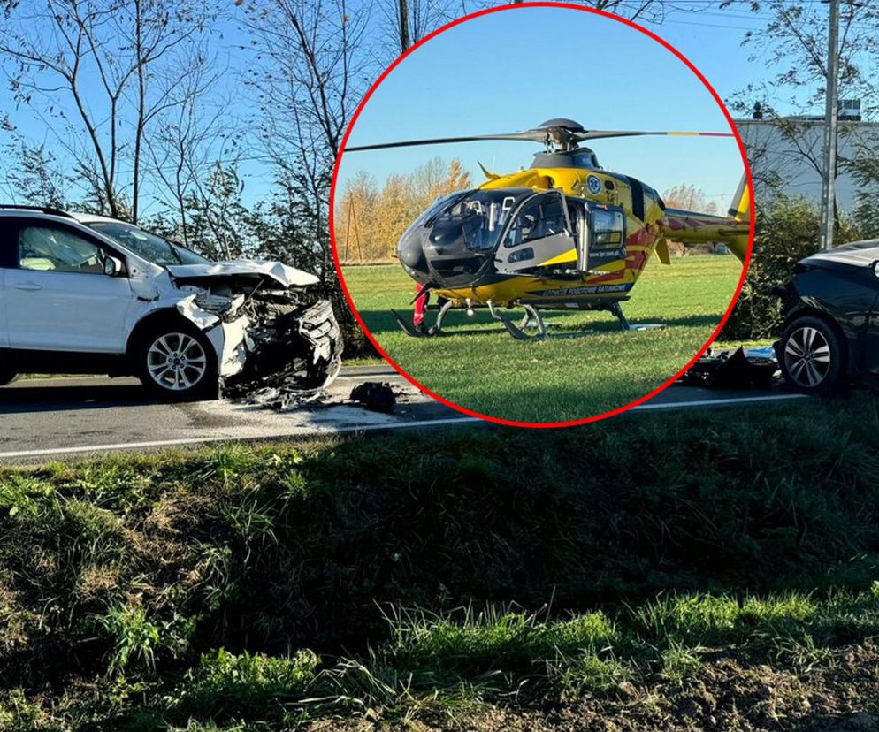 Poważny wypadek pod Mielcem. Czołowe zderzenie forda i hyundaia. 1,5-roczne dziecko zabrał śmigłowiec [ZDJĘCIA]