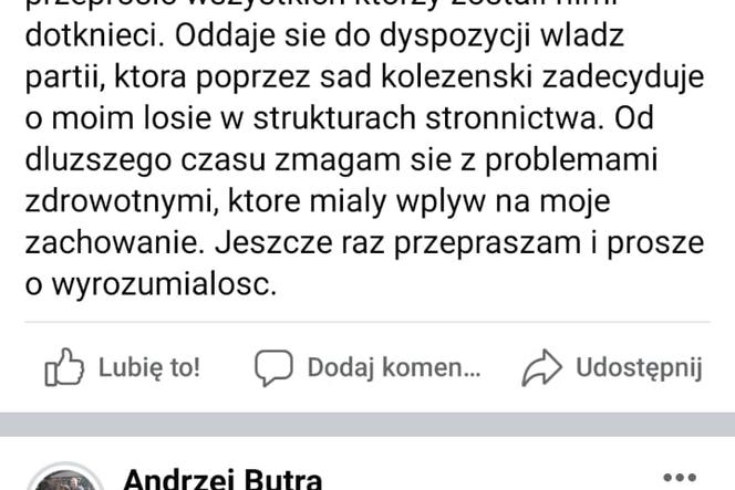 Andrzej Butra przeprasza za wulgarne wpisy w internecie