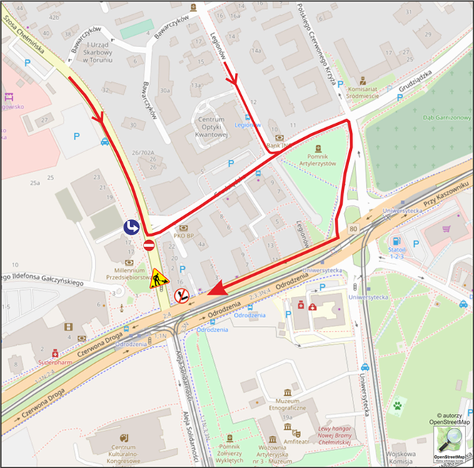 Ograniczenia na ul. Szosa Chełmińska w Toruniu - zobacz mapę