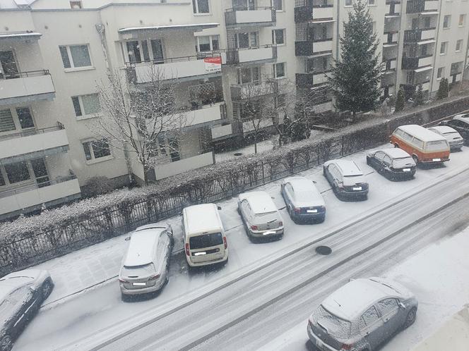 Śnieżyca w Toruniu. Biały krajobraz za oknami