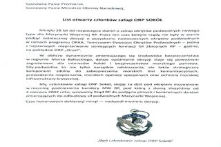 List otwarty załogi ORP Sokół