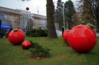Przed rektoratem UMCS w Lublinie zagościły wielkie bombki! Tak uczelnia wprowadza świąteczny klimat [ZDJĘCIA] 