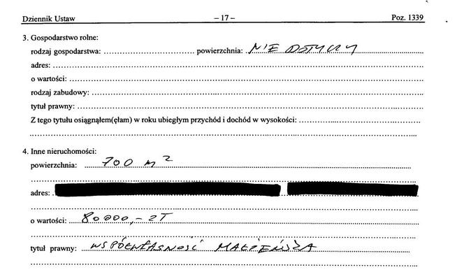Fragment oświadczenia majątkowego