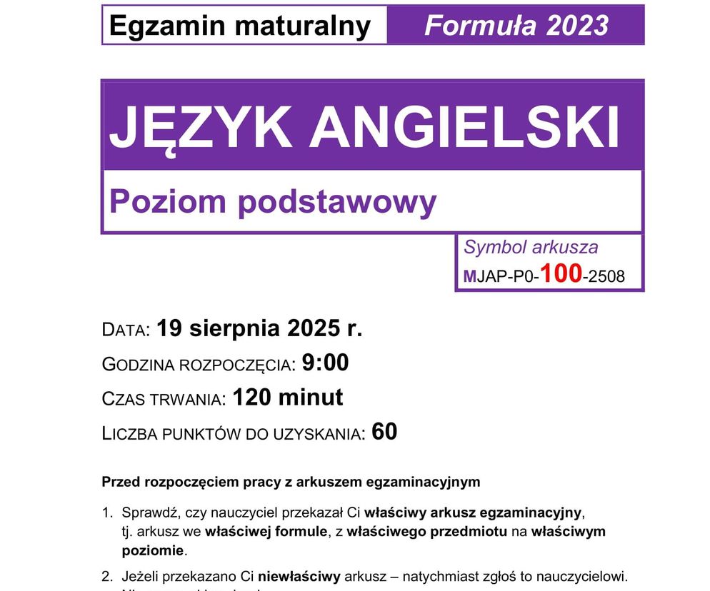 Matura poprawkowa angielski 2025 – ARKUSZE CKE, ODPOWIEDZI, ZADANIA