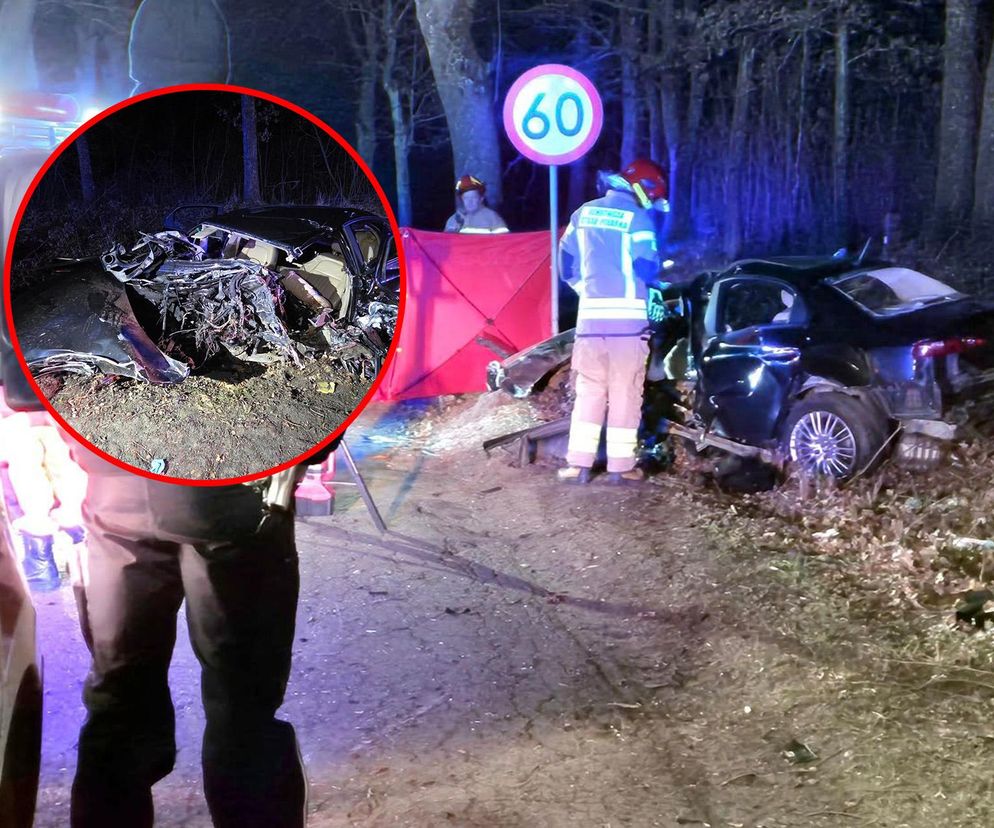 Śmiertelny wypadek pod Iławą. Alfa Romeo rozbiła się na drzewie, zginął młody kierowca