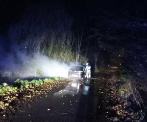 Pożar samochodu osobowego i mężczyzna z raną kłutą szyi pod Otmochowem