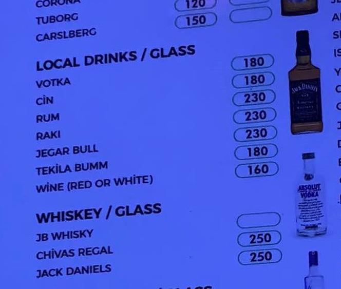 Ceny alkoholu w 2023 r. w tureckim barze