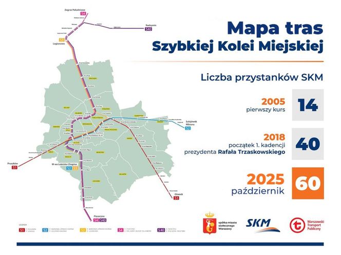 Mapa tras SKM. Stan na październik 2025