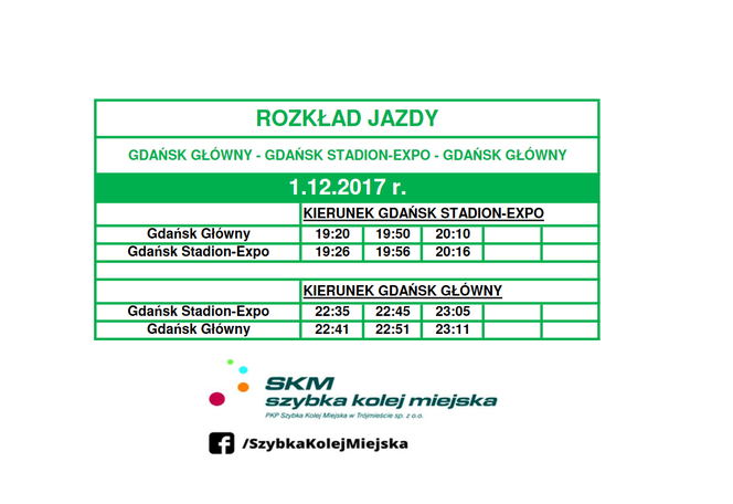 Rozkład jazdy pociągów SKM na mecz Lechia Gdańsk – Śląsk Wrocław